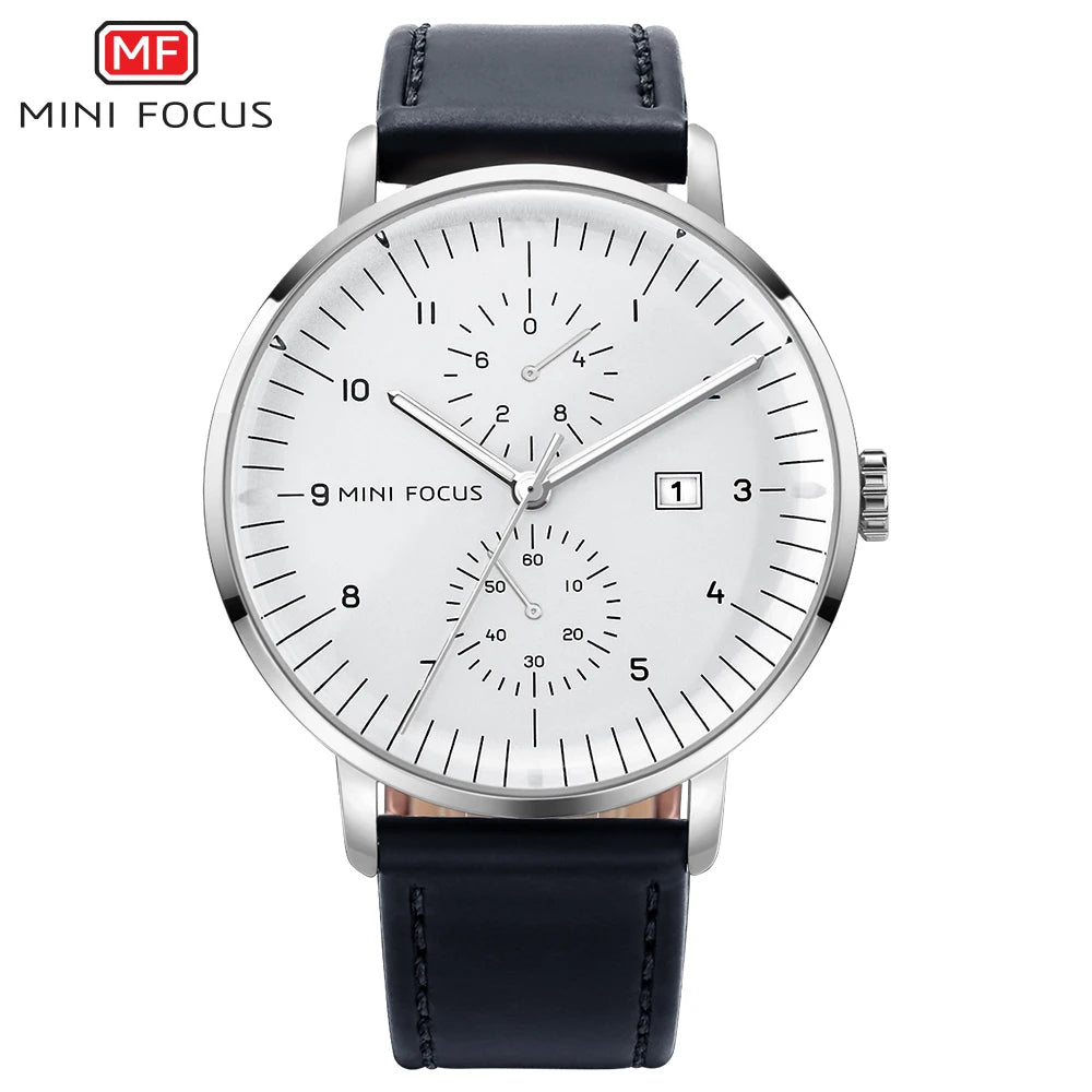 MINI FOCUS Men Watch Top Brand Luxury Quartz Watches Casual Fashion Genuine Leather Waterproof