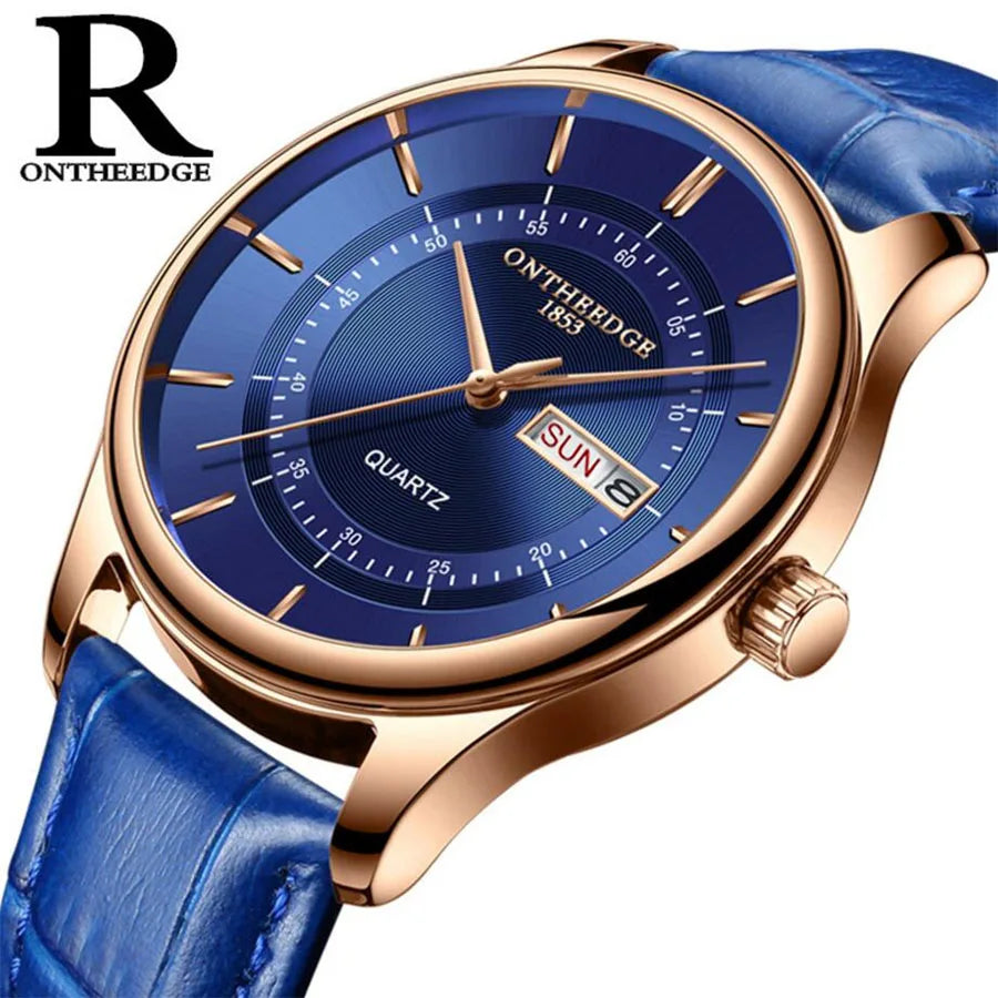 High Quality Rose Gold Dial Watch Leather Waterproof Quartz Movement Date