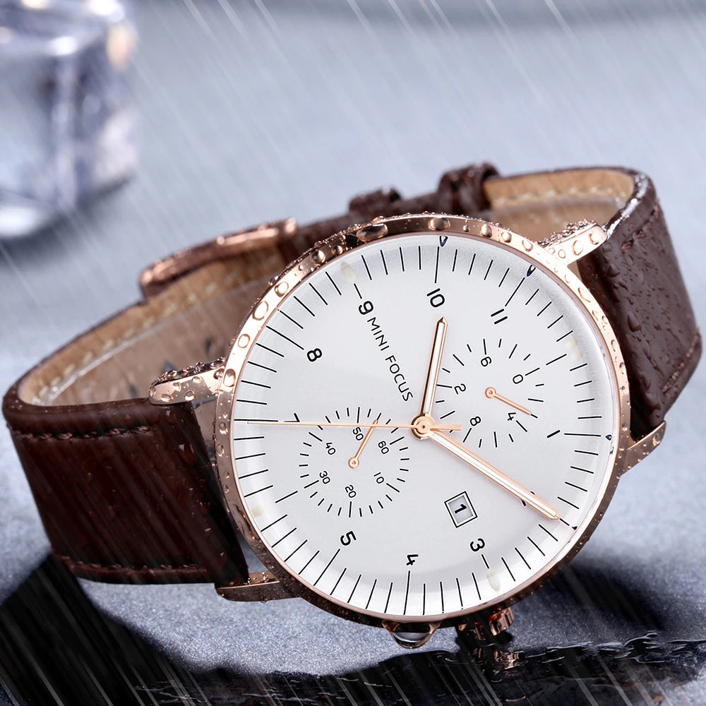 MINI FOCUS Men Watch Top Brand Luxury Quartz Watches Casual Fashion Genuine Leather Waterproof