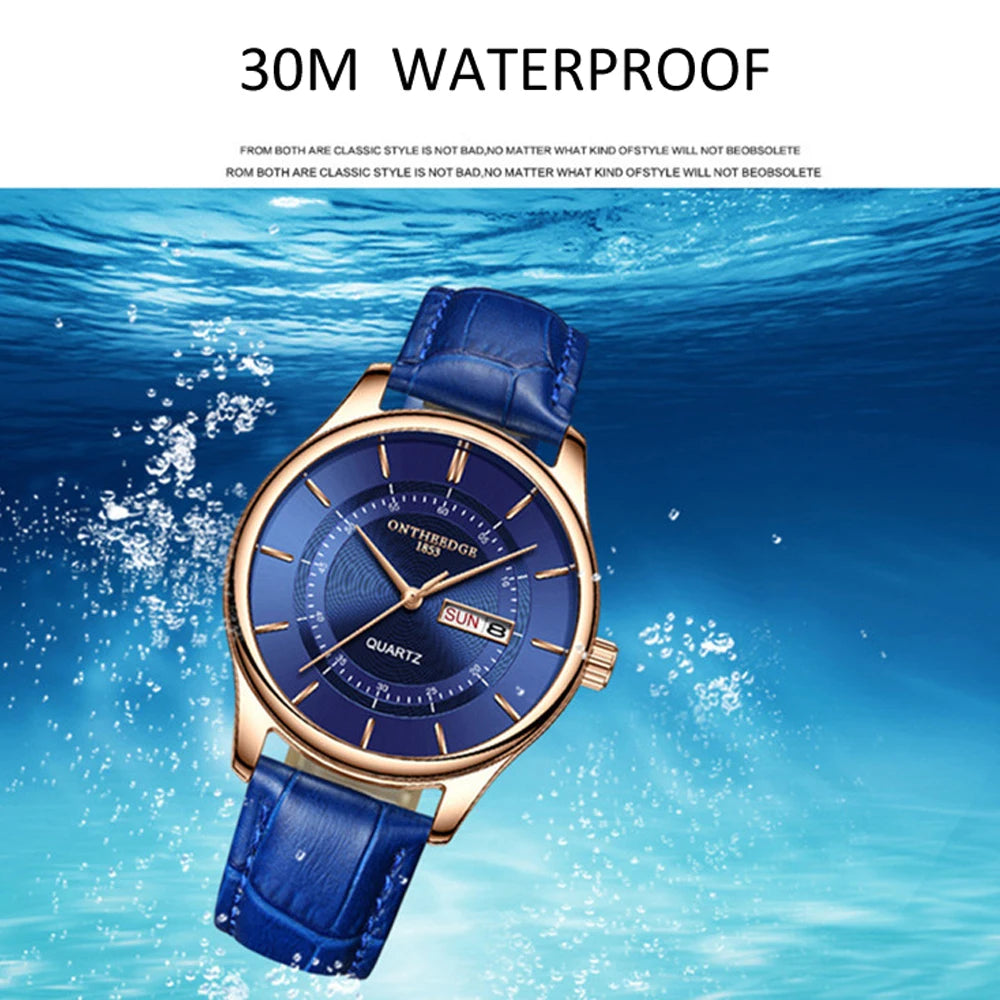 High Quality Rose Gold Dial Watch Leather Waterproof Quartz Movement Date