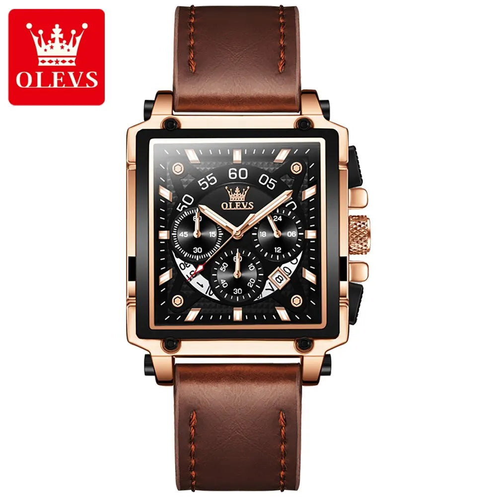 OLEVS Top Brand Watches Square Quartz Watch Watch For Men Waterproof Leather Strap