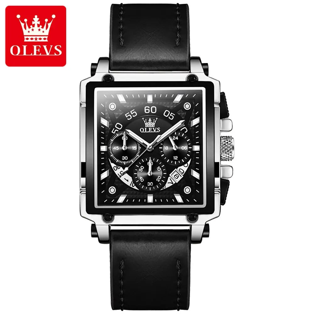 OLEVS Top Brand Watches Square Quartz Watch Watch For Men Waterproof Leather Strap