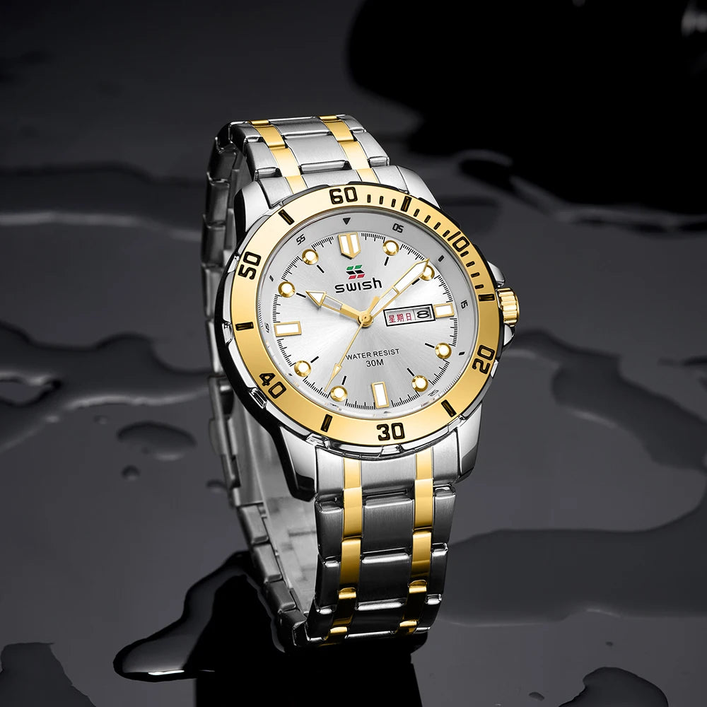 2023 New Luxury Men Watch Stainless Steel Weekday Date Calendar Waterproof