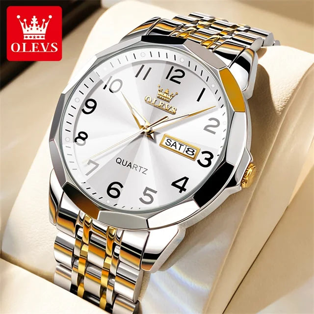 OLEVS 9970 Men's Wristwatch Luxury Digital Dial Unique Rhombus Mirror Quartz Stainless Steel Waterproof