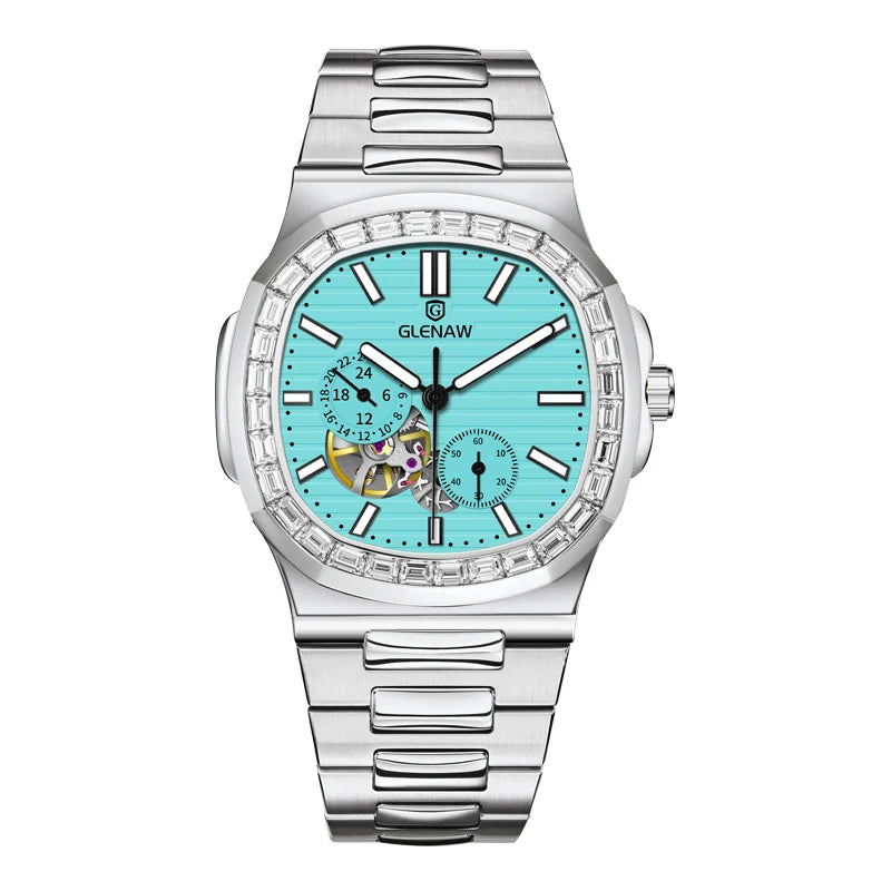 GLENAW Diamond Stainless Steel Men Automatic Watch Waterproof