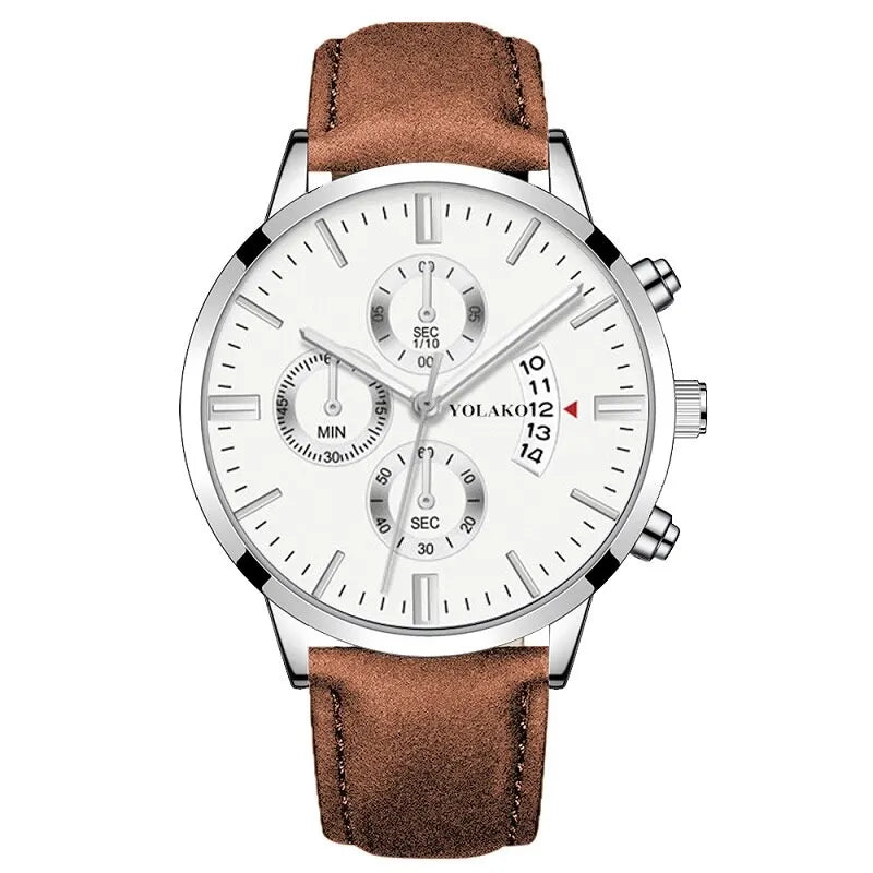 Luxury Mens Military Sports Brown Leather Quartz Wrist Watch Business Casual Relogio Masculino