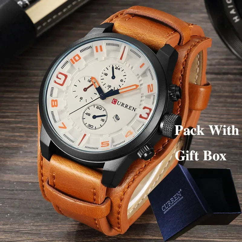 New CURREN Top Brand Luxury Mens Watches  Sport Military Leather Strap Quartz Business