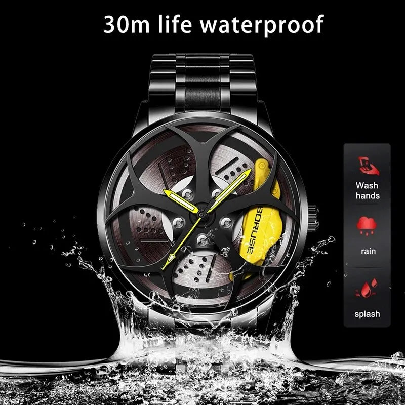 2023 Luxury Mens Car Wheel Watches Sports Waterproof Stainless Steel Montre Homme