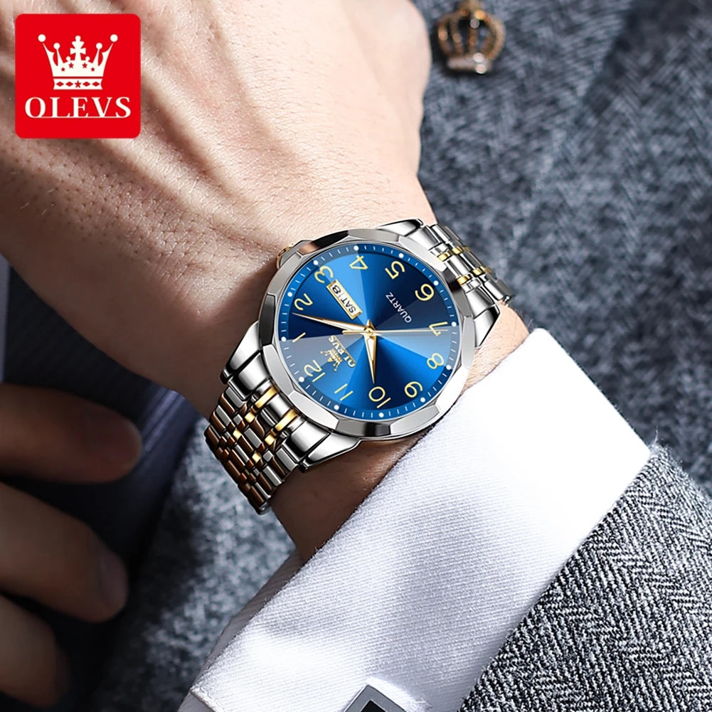 OLEVS 9970 Men's Wristwatch Luxury Digital Dial Unique Rhombus Mirror Quartz Stainless Steel Waterproof