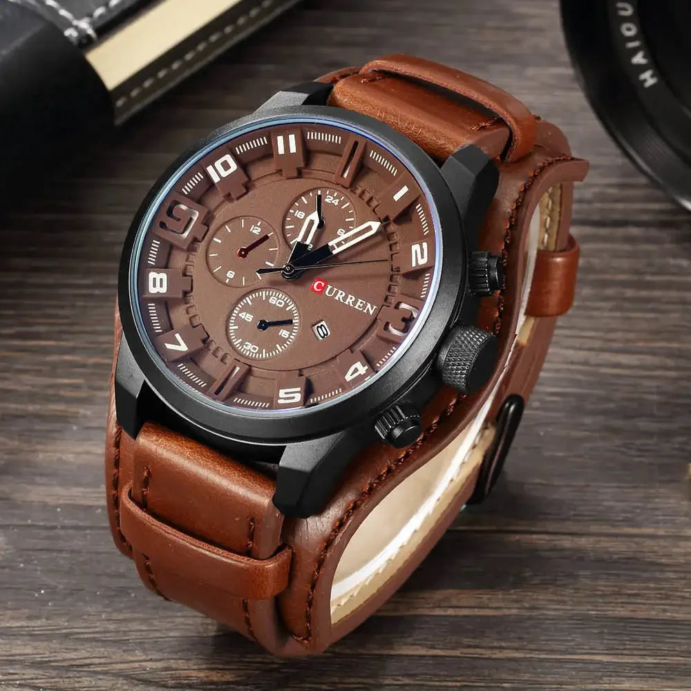 New CURREN Top Brand Luxury Mens Watches  Sport Military Leather Strap Quartz Business