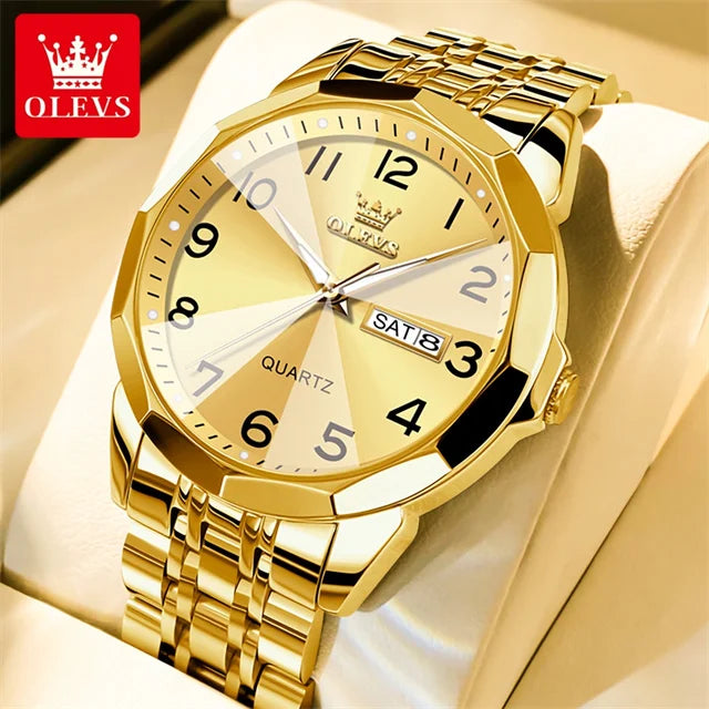 OLEVS 9970 Men's Wristwatch Luxury Digital Dial Unique Rhombus Mirror Quartz Stainless Steel Waterproof