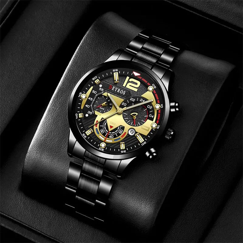 Luxury Fashion Mens Watches Stainless Steel Quartz Wristwatch Calendar Luminous Clock