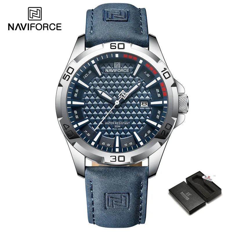 Original Brand Naviforce High Quality Men's Watches Leather Strap Waterproof Quartz Date Clock