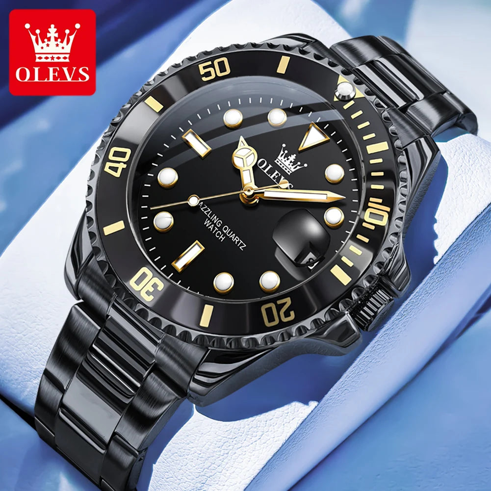 OLEVS 5885 Business Men Watch Diving Quartz Watch Luxury Stainless Steel Waterproof Luminous Automatic Date