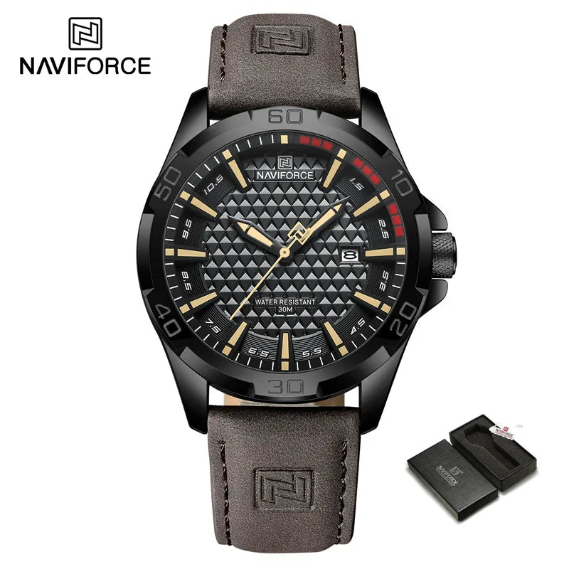 Original Brand Naviforce High Quality Men's Watches Leather Strap Waterproof Quartz Date Clock