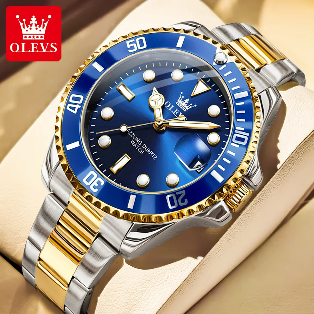 OLEVS 5885 Business Men Watch Diving Quartz Watch Luxury Stainless Steel Waterproof Luminous Automatic Date