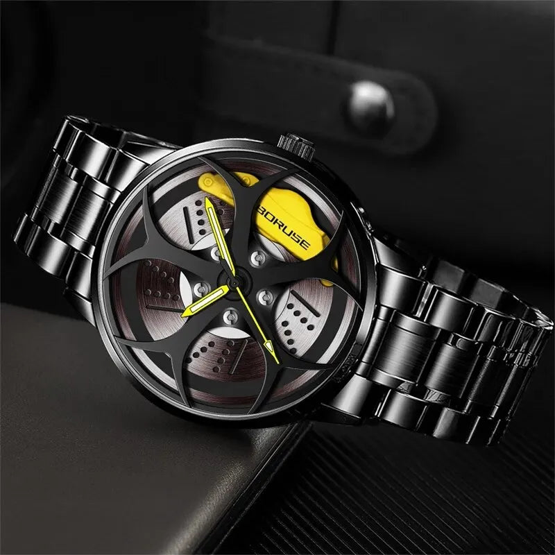 2023 Luxury Mens Car Wheel Watches Sports Waterproof Stainless Steel Montre Homme