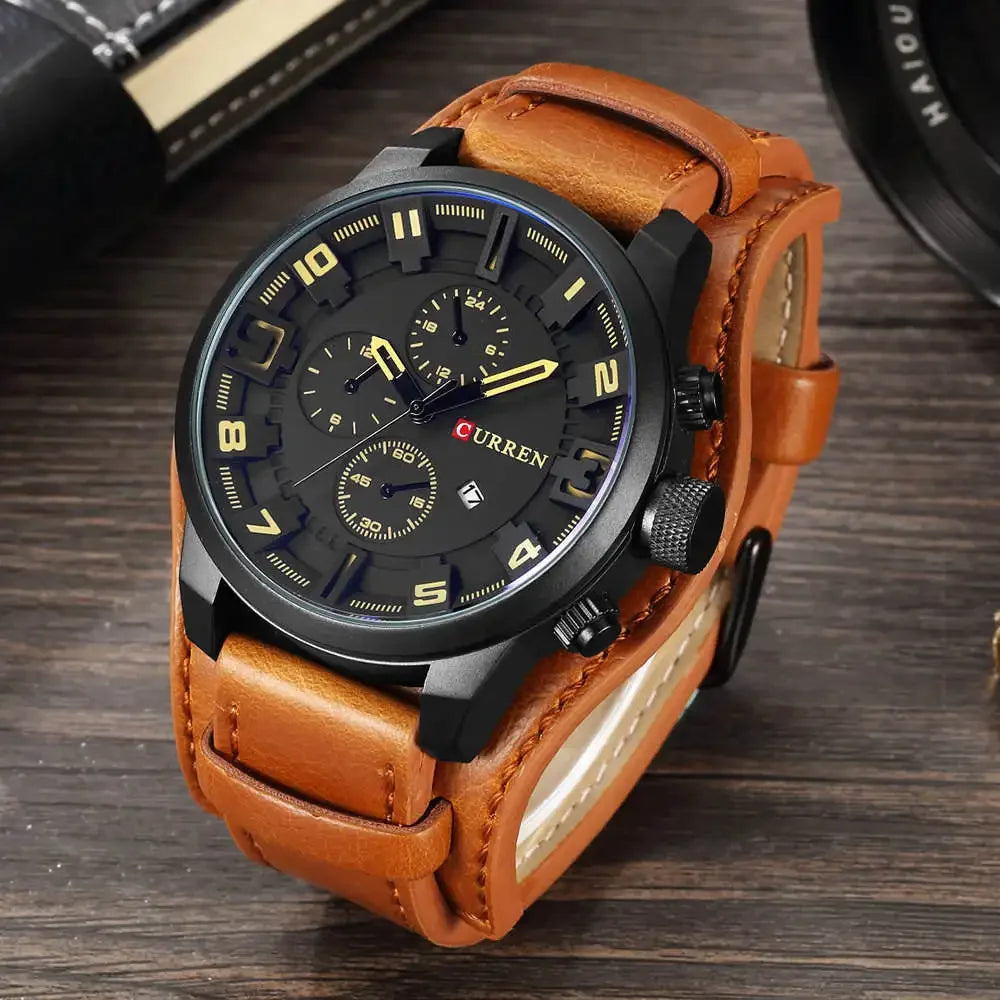 New CURREN Top Brand Luxury Mens Watches  Sport Military Leather Strap Quartz Business