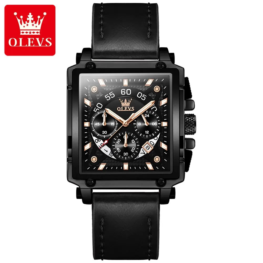 OLEVS Top Brand Watches Square Quartz Watch Watch For Men Waterproof Leather Strap