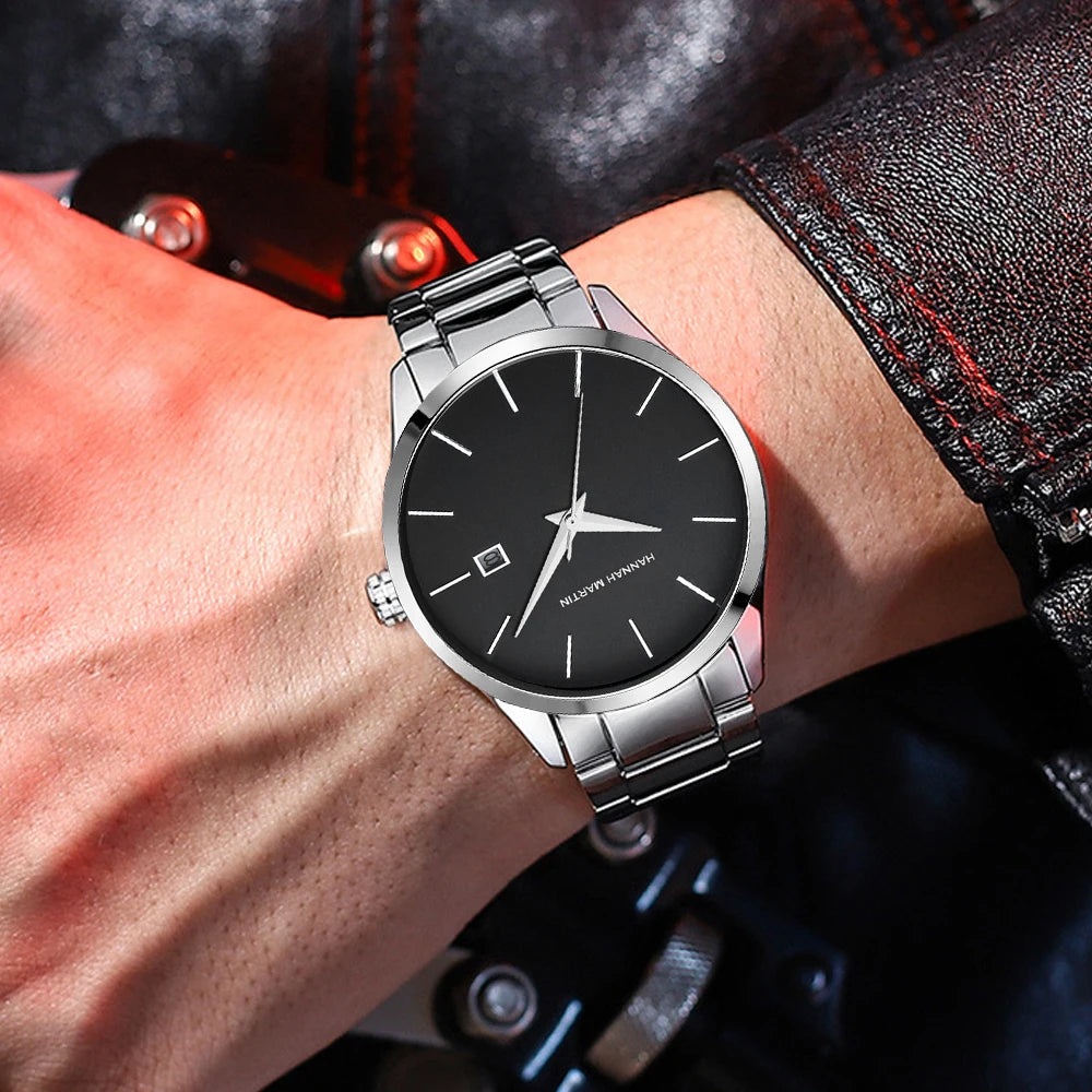 Men Watch Top Brand Luxury Calendar Stainless Steel Quartz Fashion Business Full Black Waterproof Sports Watch