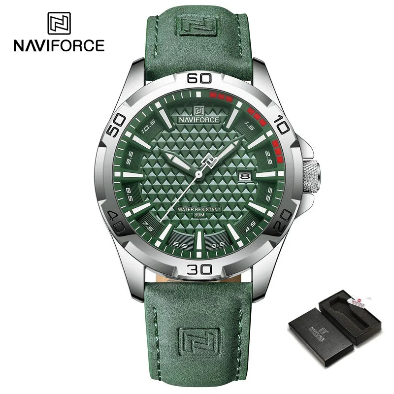 Original Brand Naviforce High Quality Men's Watches Leather Strap Waterproof Quartz Date Clock