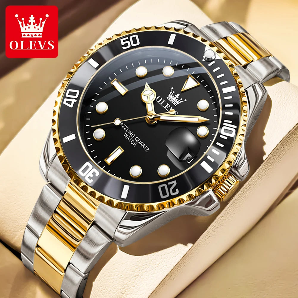 OLEVS 5885 Business Men Watch Diving Quartz Watch Luxury Stainless Steel Waterproof Luminous Automatic Date