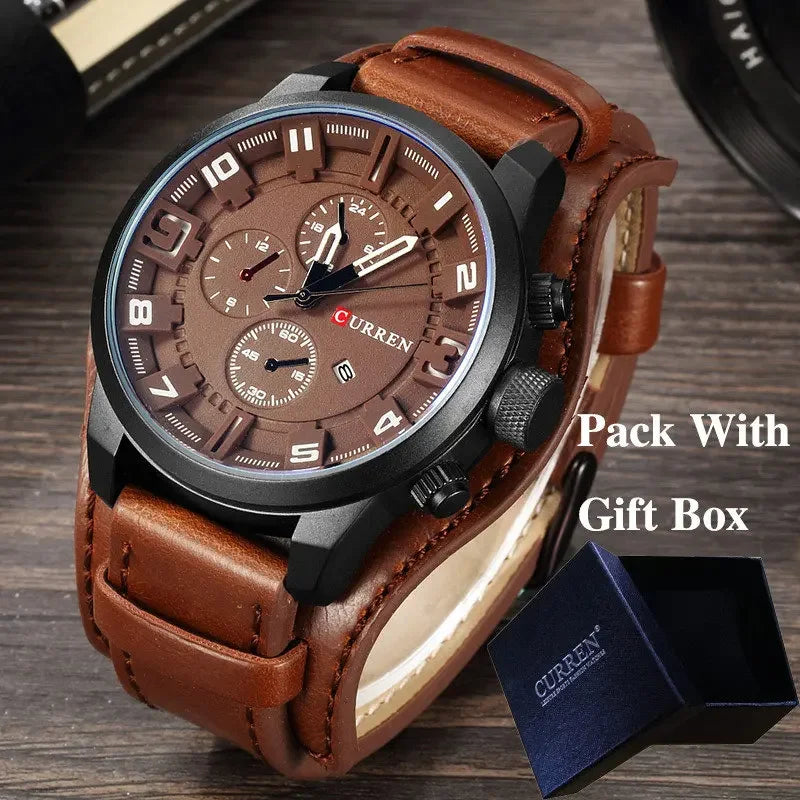 New CURREN Top Brand Luxury Mens Watches  Sport Military Leather Strap Quartz Business