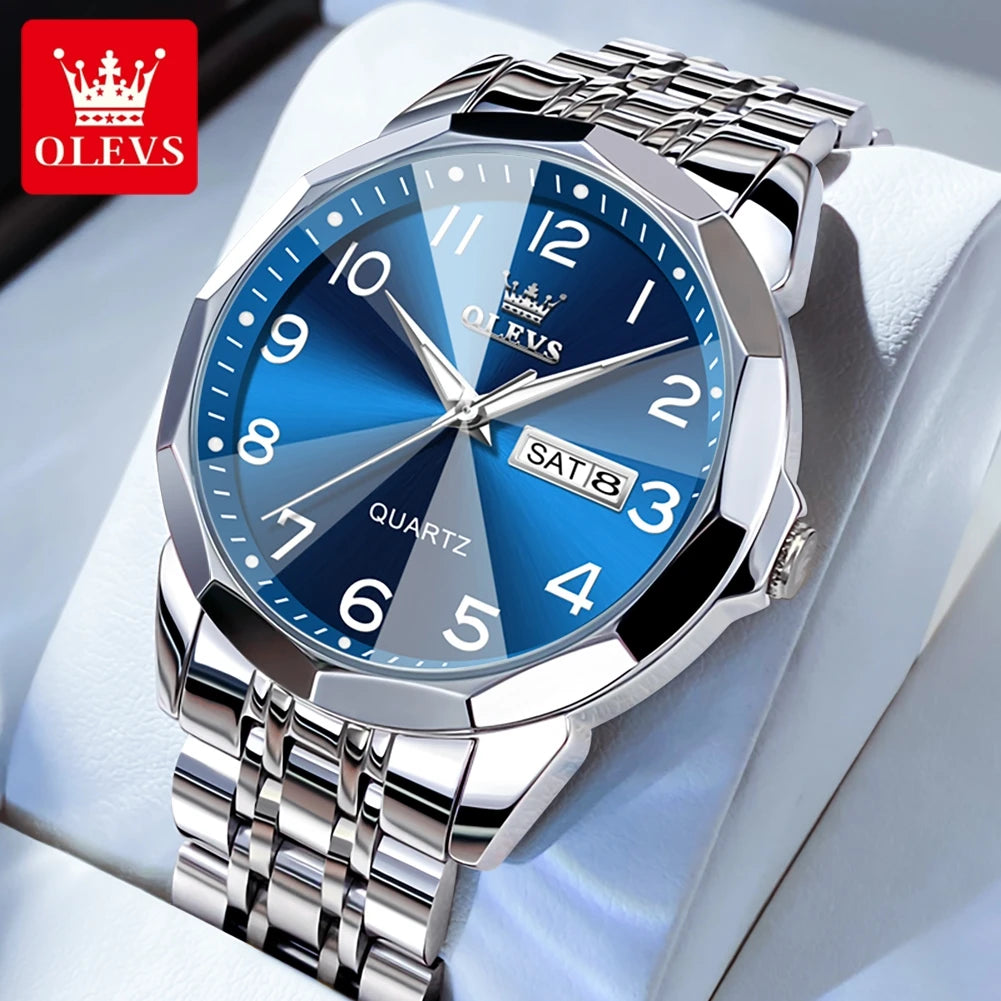 OLEVS 9970 Men's Wristwatch Luxury Digital Dial Unique Rhombus Mirror Quartz Stainless Steel Waterproof