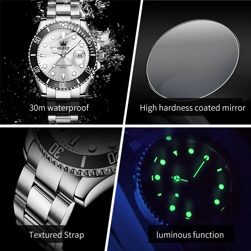 OLEVS 5885 Business Men Watch Diving Quartz Watch Luxury Stainless Steel Waterproof Luminous Automatic Date