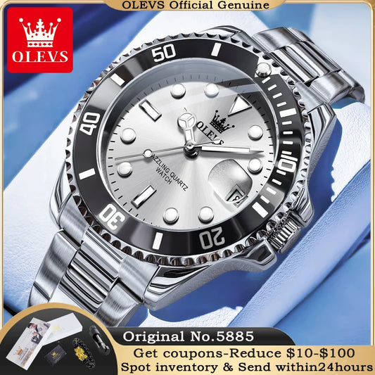 OLEVS 5885 Business Men Watch Diving Quartz Watch Luxury Stainless Steel Waterproof Luminous Automatic Date