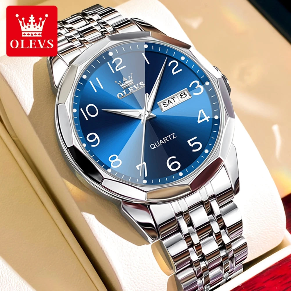 OLEVS 9970 Men's Wristwatch Luxury Digital Dial Unique Rhombus Mirror Quartz Stainless Steel Waterproof