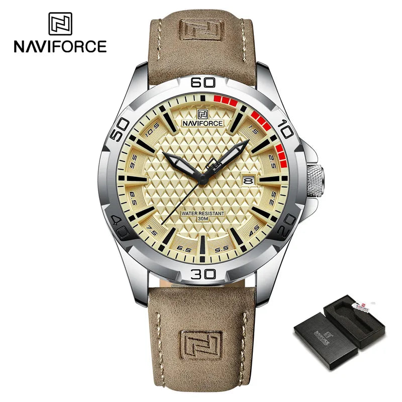 Original Brand Naviforce High Quality Men's Watches Leather Strap Waterproof Quartz Date Clock