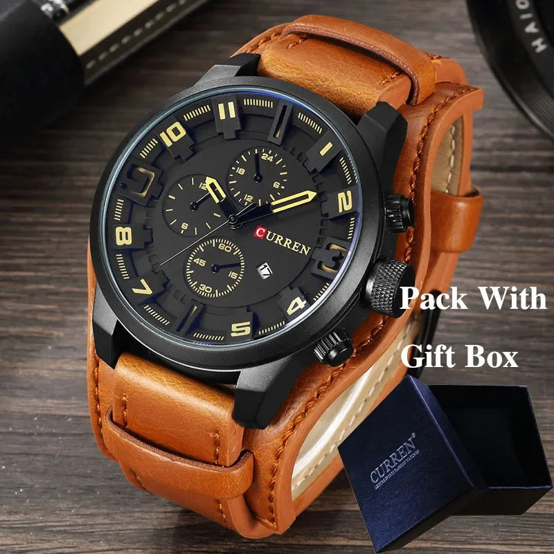 New CURREN Top Brand Luxury Mens Watches  Sport Military Leather Strap Quartz Business