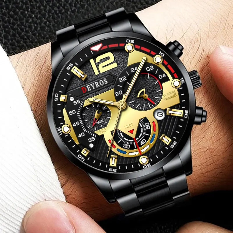 Luxury Fashion Mens Watches Stainless Steel Quartz Wristwatch Calendar Luminous Clock