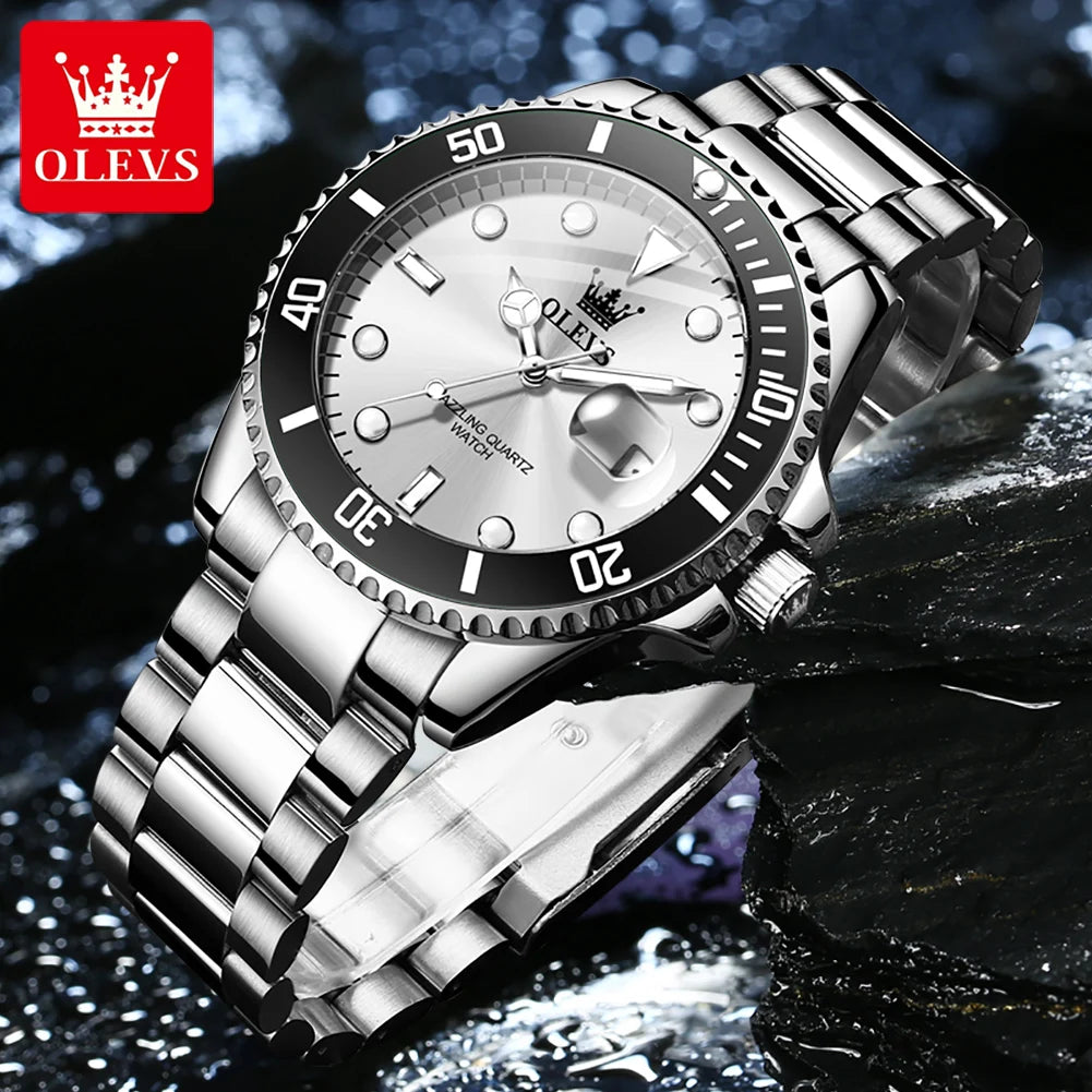 OLEVS 5885 Business Men Watch Diving Quartz Watch Luxury Stainless Steel Waterproof Luminous Automatic Date