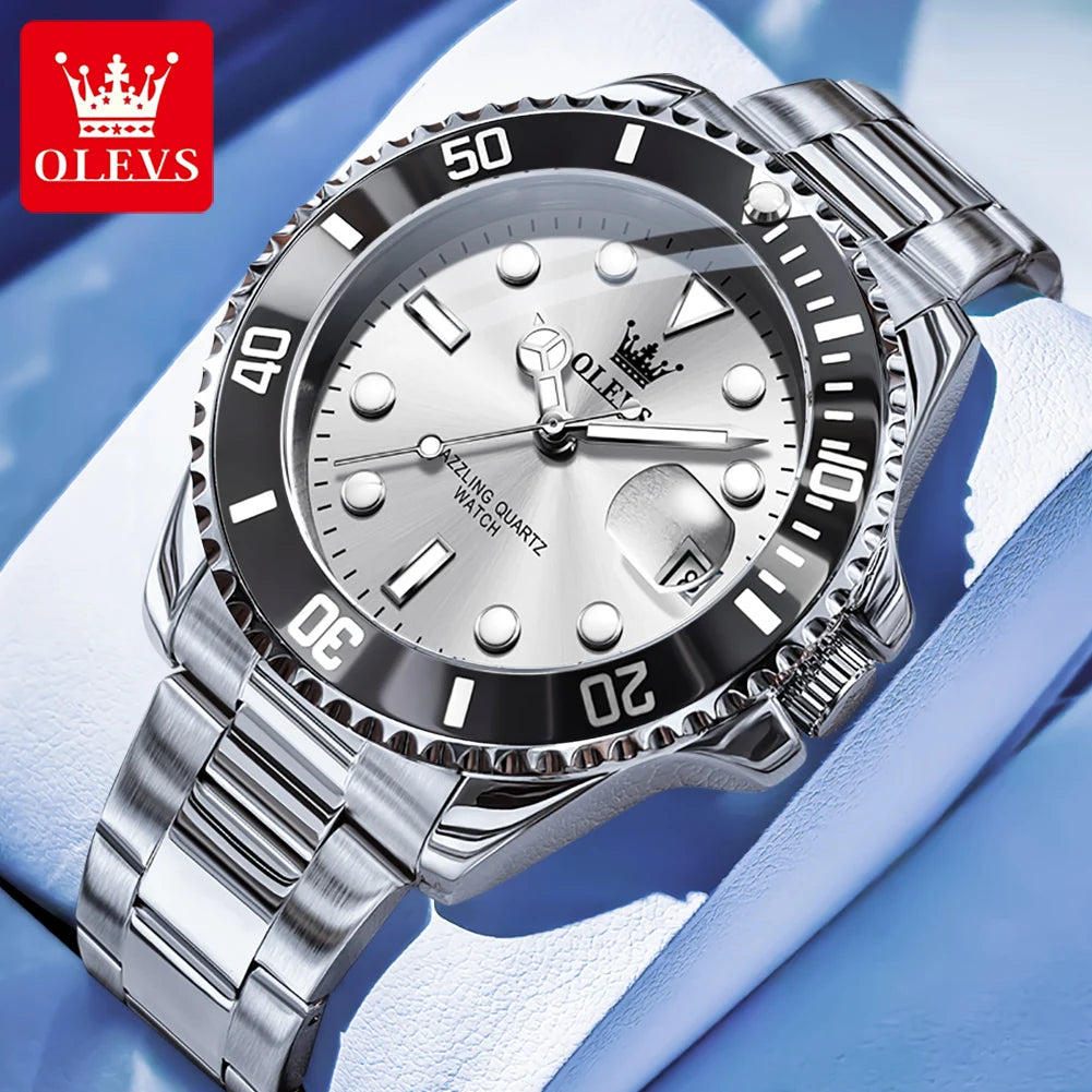 OLEVS 5885 Business Men Watch Diving Quartz Watch Luxury Stainless Steel Waterproof Luminous Automatic Date