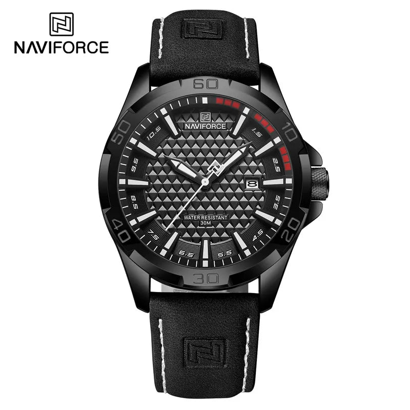 Original Brand Naviforce High Quality Men's Watches Leather Strap Waterproof Quartz Date Clock