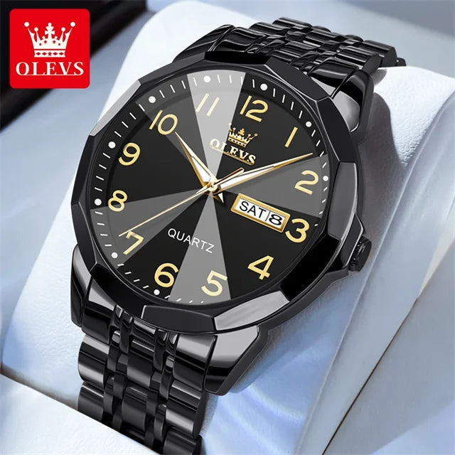 OLEVS 9970 Men's Wristwatch Luxury Digital Dial Unique Rhombus Mirror Quartz Stainless Steel Waterproof