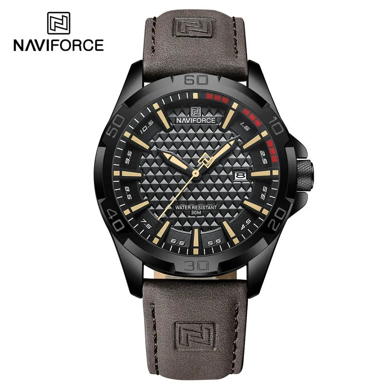 Original Brand Naviforce High Quality Men's Watches Leather Strap Waterproof Quartz Date Clock