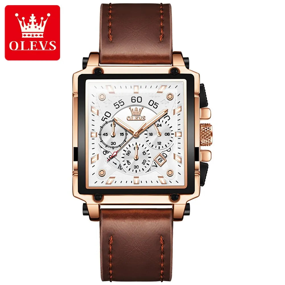 OLEVS Top Brand Watches Square Quartz Watch Watch For Men Waterproof Leather Strap