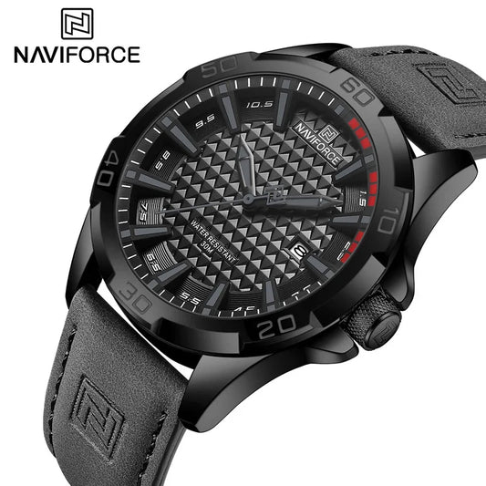 Original Brand Naviforce High Quality Men's Watches Leather Strap Waterproof Quartz Date Clock