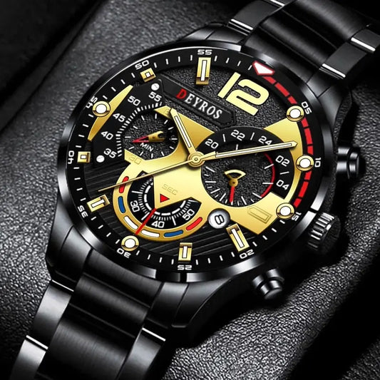 Luxury Fashion Mens Watches Stainless Steel Quartz Wristwatch Calendar Luminous Clock