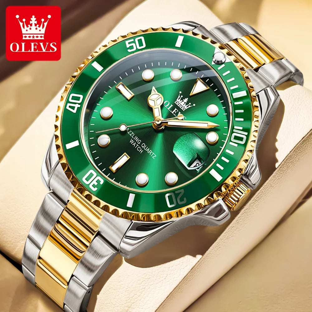 OLEVS 5885 Business Men Watch Diving Quartz Watch Luxury Stainless Steel Waterproof Luminous Automatic Date