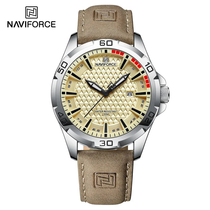 Original Brand Naviforce High Quality Men's Watches Leather Strap Waterproof Quartz Date Clock