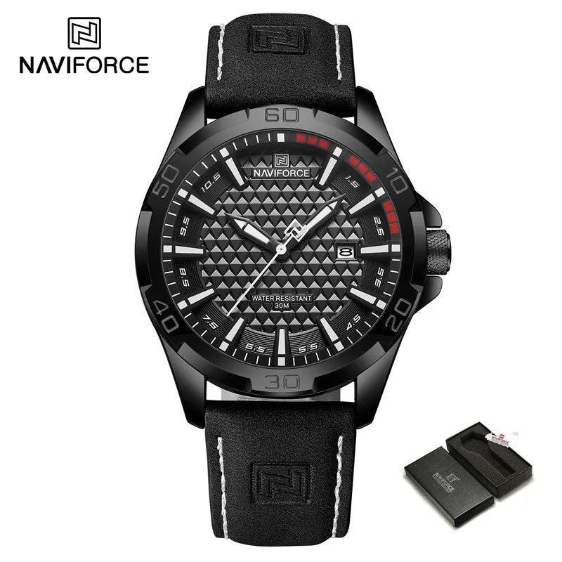 Original Brand Naviforce High Quality Men's Watches Leather Strap Waterproof Quartz Date Clock