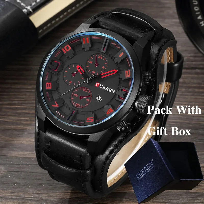 New CURREN Top Brand Luxury Mens Watches  Sport Military Leather Strap Quartz Business