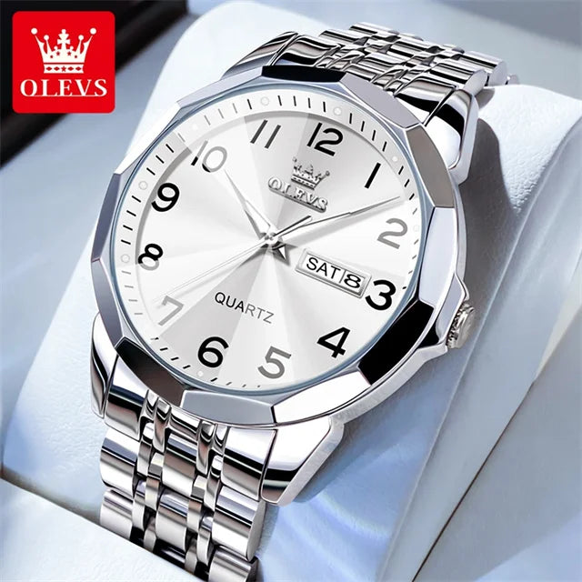 OLEVS 9970 Men's Wristwatch Luxury Digital Dial Unique Rhombus Mirror Quartz Stainless Steel Waterproof