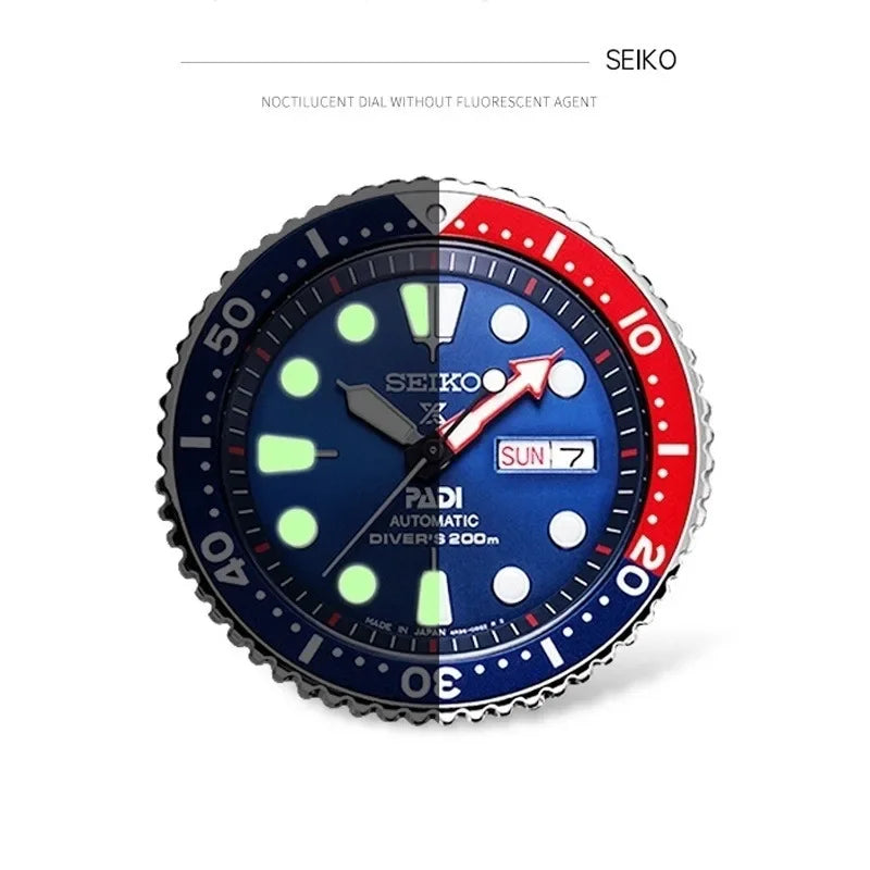 Seiko Men's PADI Water Ghost Automatic Mechanical Diving Watch Silver Strap blue Red Bezel