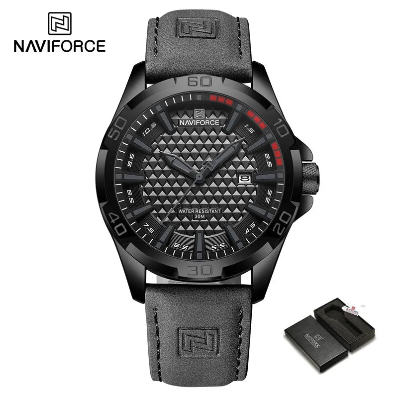 Original Brand Naviforce High Quality Men's Watches Leather Strap Waterproof Quartz Date Clock