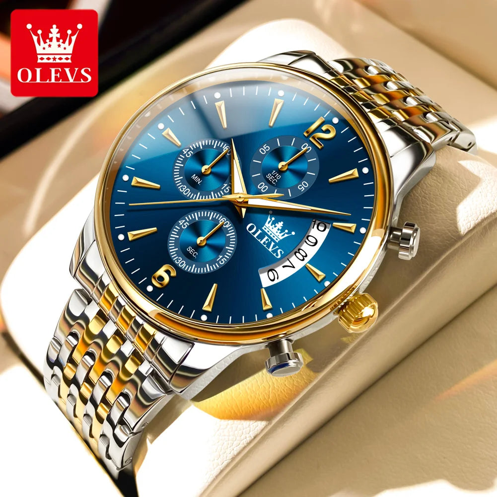 OLEVS Men's Watch Waterproof Luminous  Stainless Steel  Pilot Top Brand